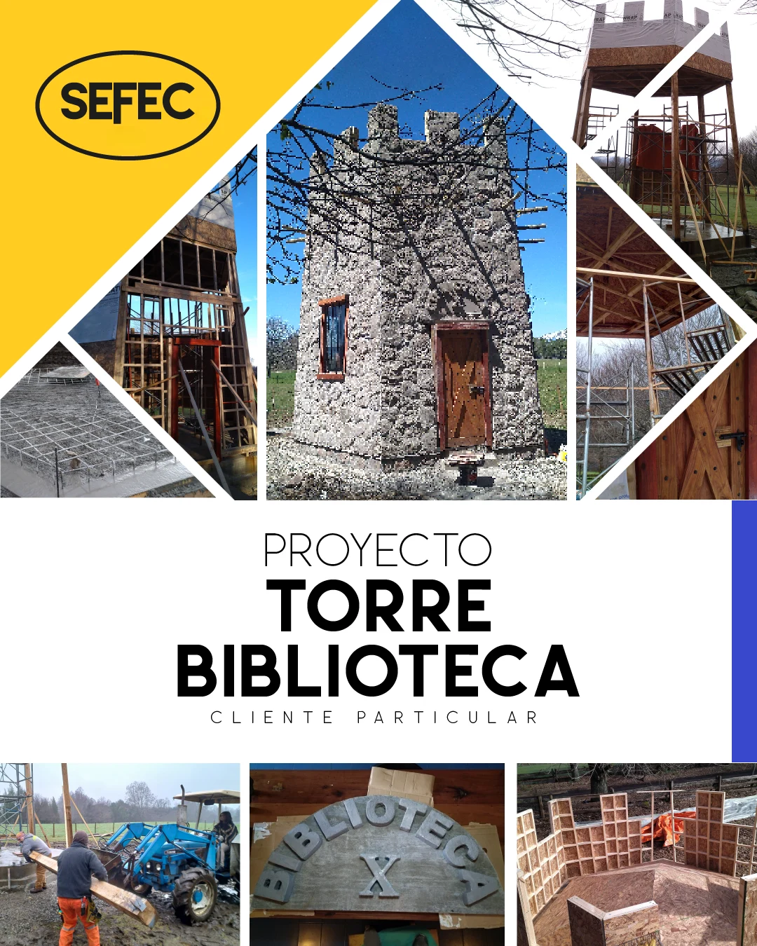 Proyecto Torre Biblioteca con construcción especializada en piedra y madera.