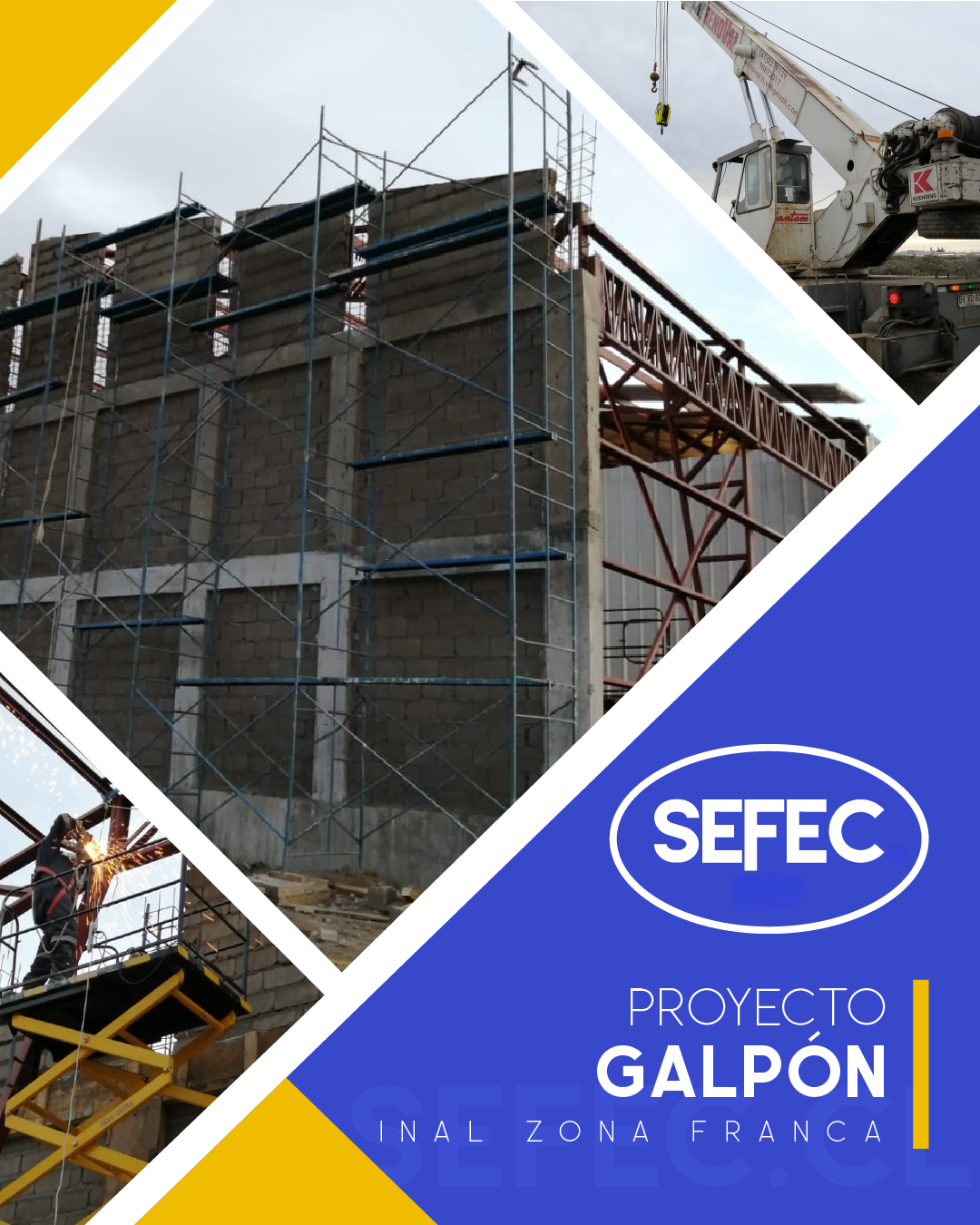 Proyecto Galpón de SEFEC con estructura de acero y proceso constructivo en zona franca.