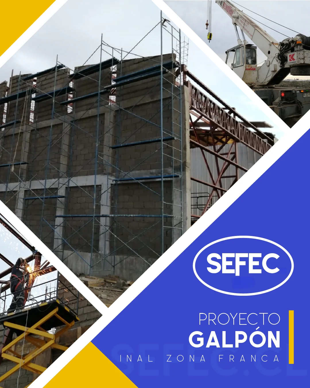Proyecto Galpón de SEFEC con estructura de acero y proceso constructivo en zona franca.
